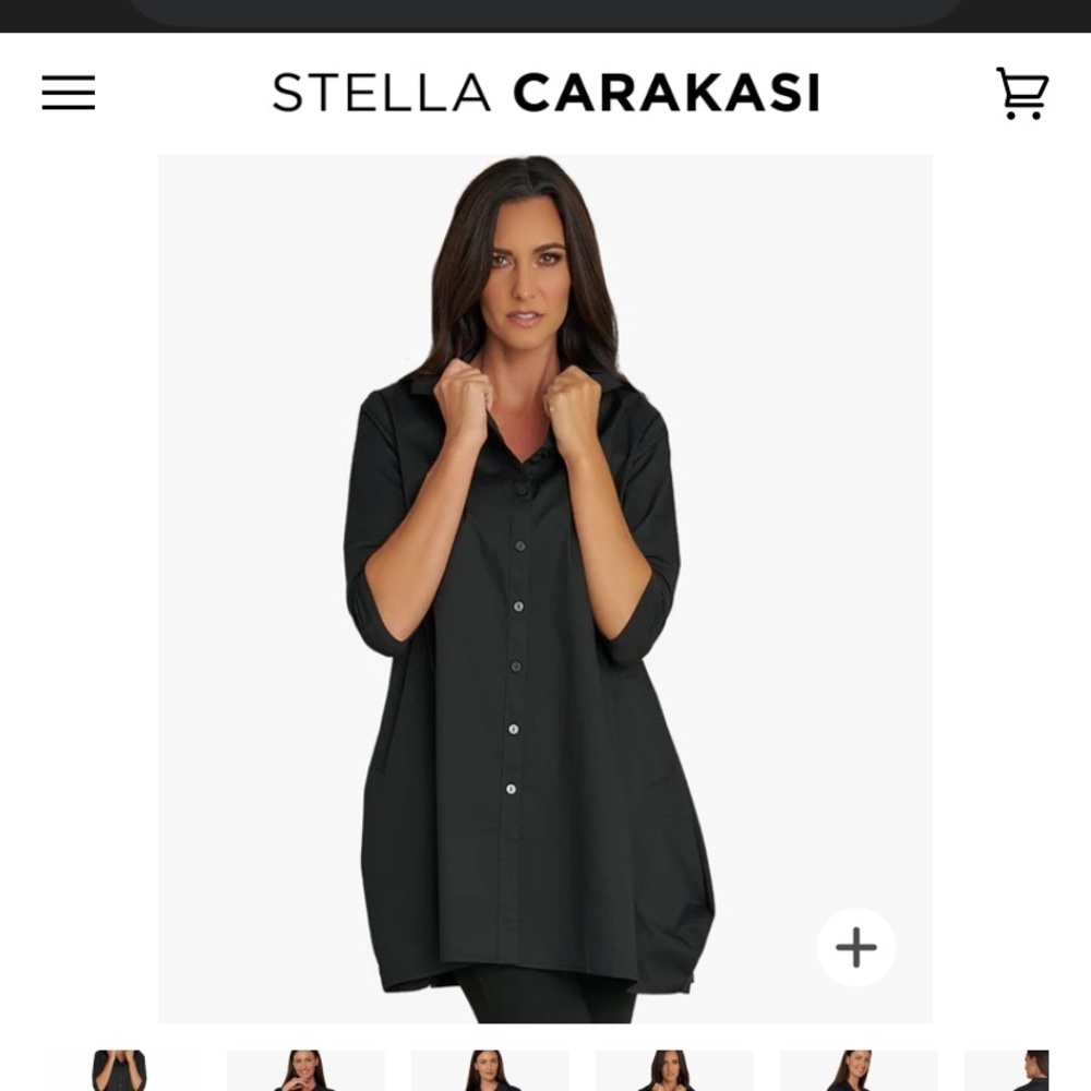 STELLA CARAKASI Tiburon Tunic Icon black button up $200 L fall casual oversized